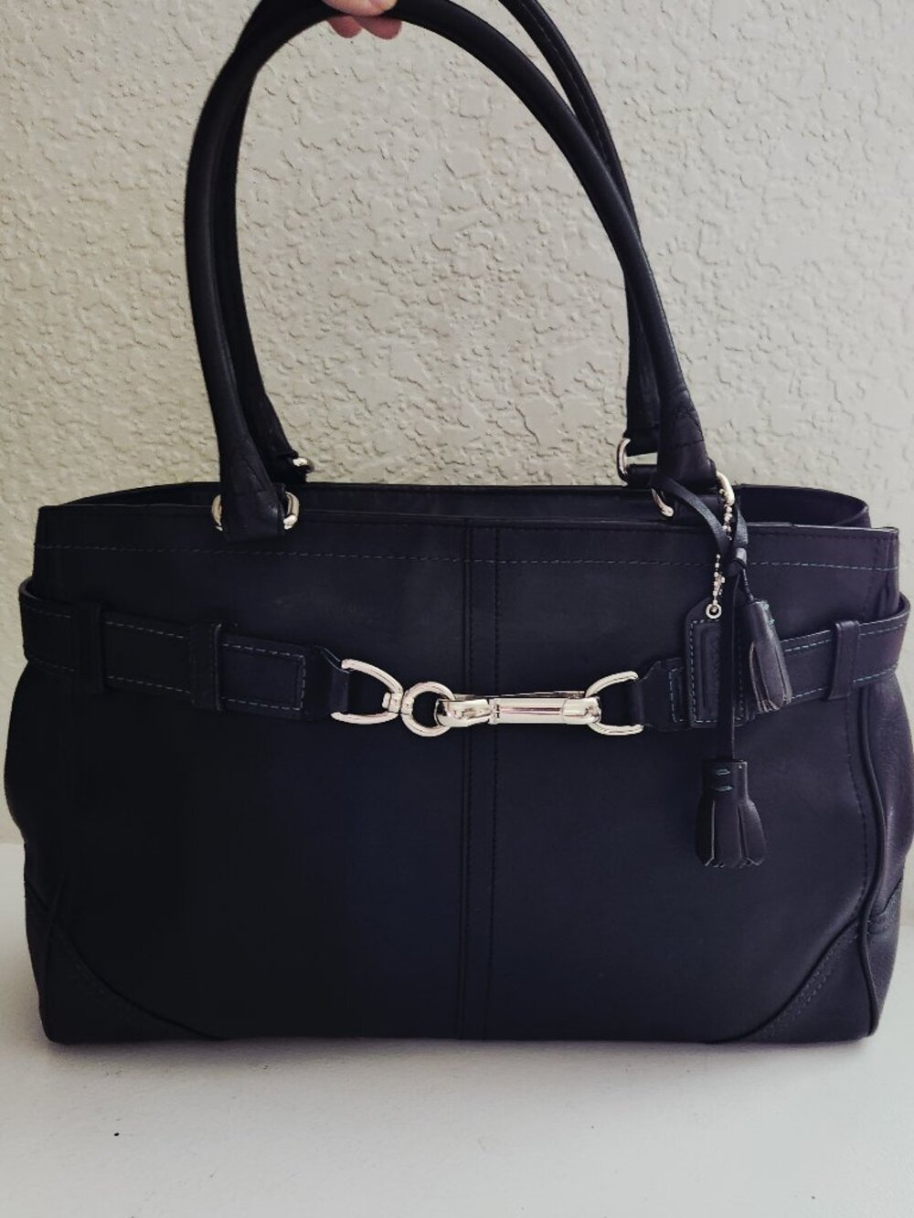 Euc Coach Hampton Black Leather Satchel Tote Bag